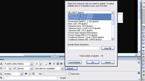 Custom character-set embedding in Flash